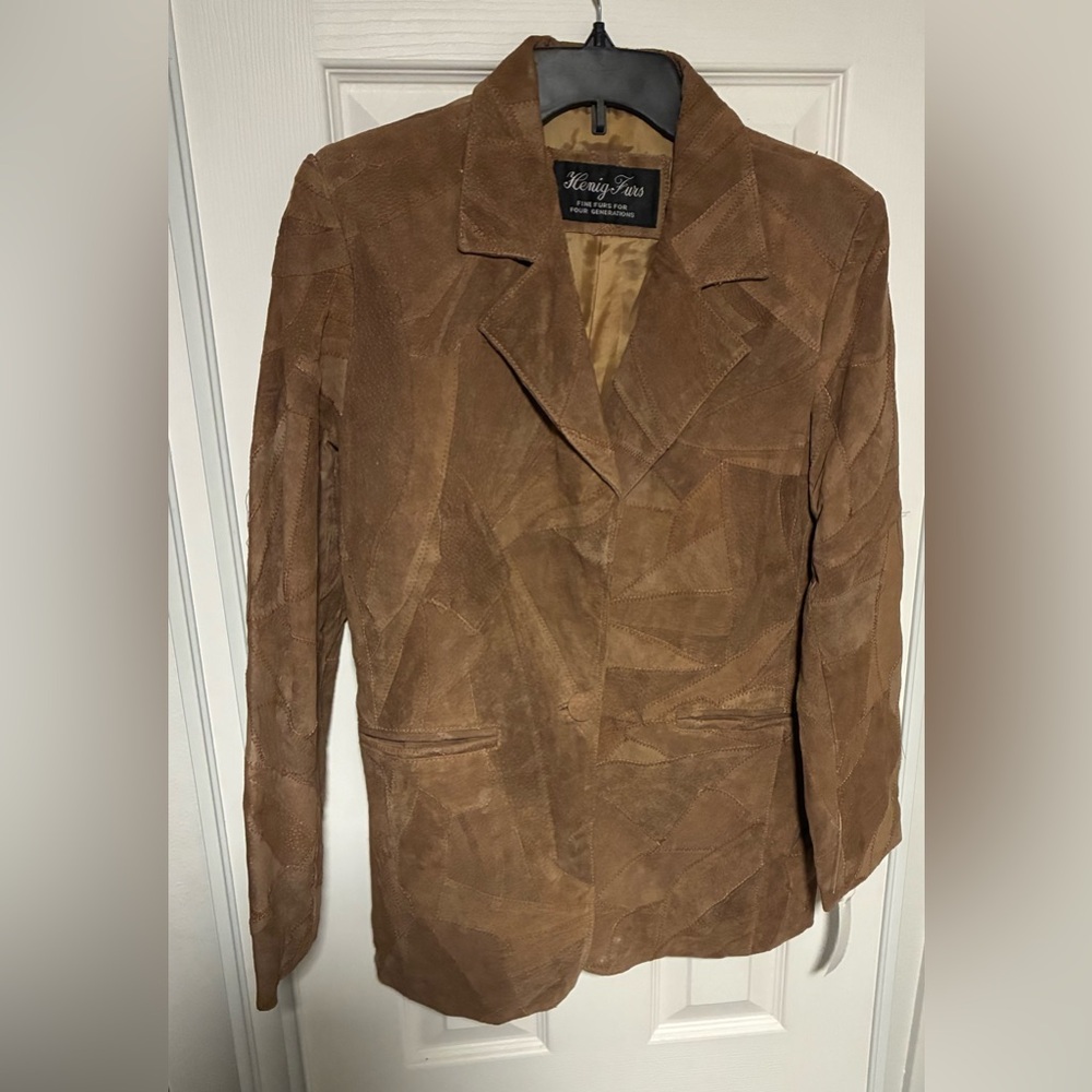 Henig Furs Suede Patchwork Single Button Blazer Leather Jacket Size Small